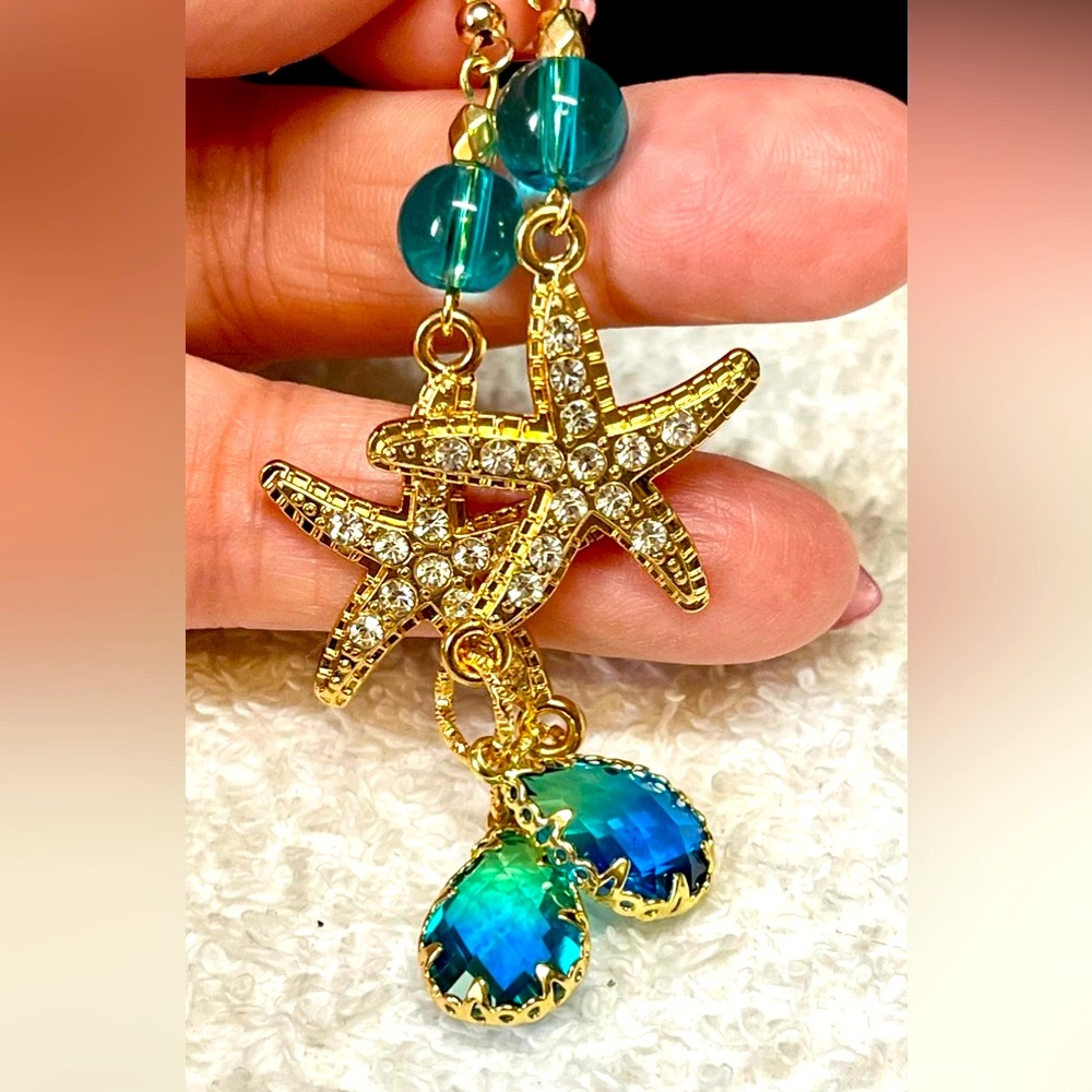 🤩🌊Cute STARFISH-ocean theme rhinestone earrings